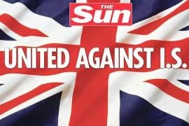 Una bandiera inglese con la scritta "Uniti contro lo Stato Islamico" pubblicata su un giornale britannico