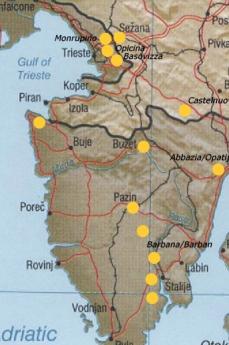 Distribuzione geografica delle foibe (fonte Wikicommons)