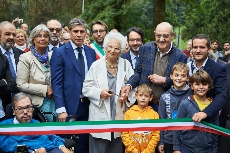 Gabriele Nissim e Liliana Segre durante la nuova inaugurazione del Giardino dei Giusti di Milano, 6 ottobre 2019.